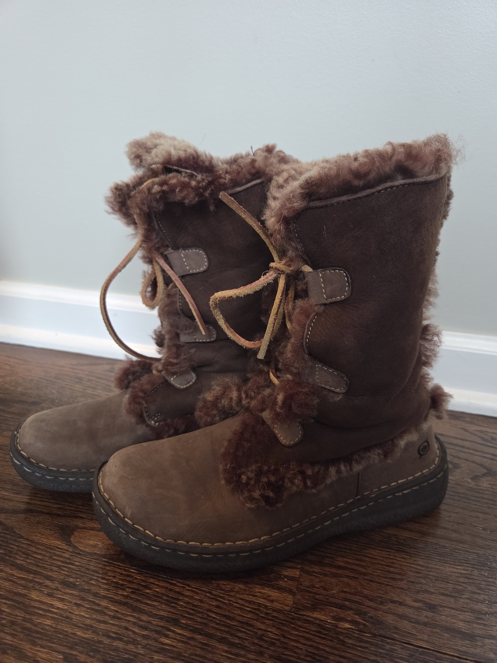 Born Telly Brown Suede Leather Shearling Fur Lined Mid Calf Boots Women's 8 / 39